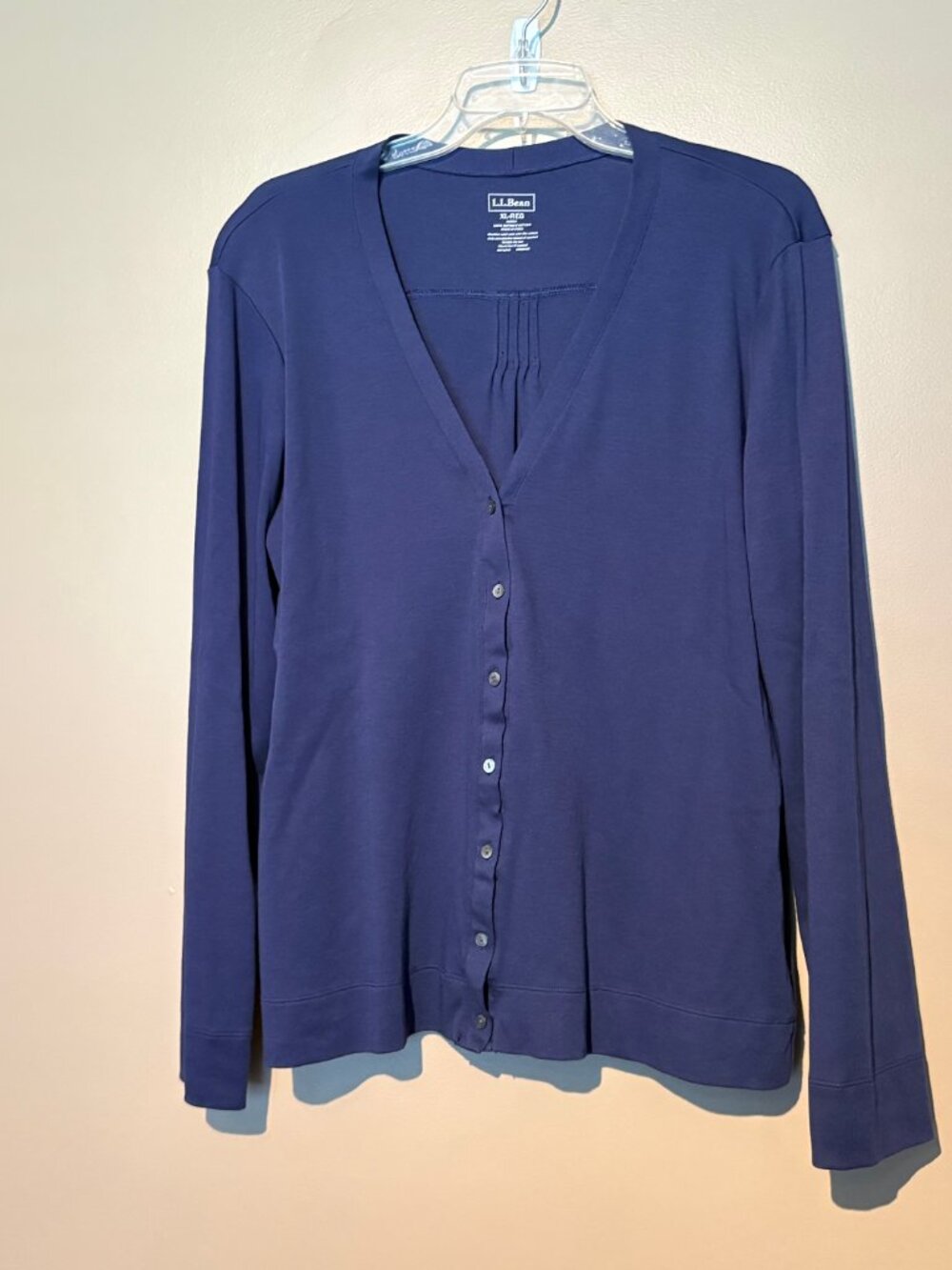 LL Bean Pima Cotton Long-Sleeve Crewneck Draping Cardigan "Navy"
